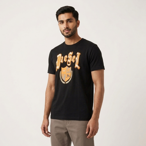 Diesel Black Embossed Crest T-Shirt flat lay