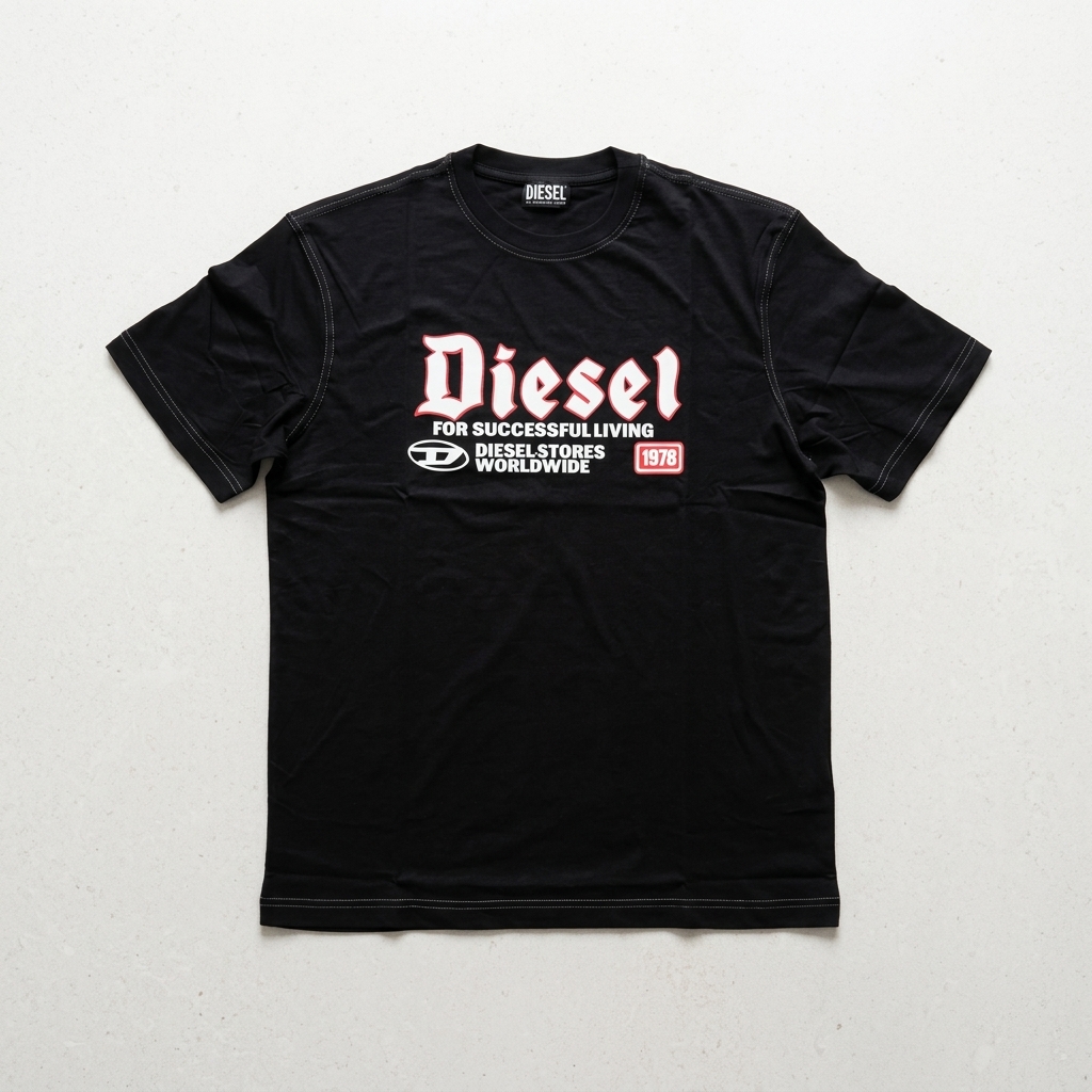 Diesel black graphic t-shirt – flat lay product shot