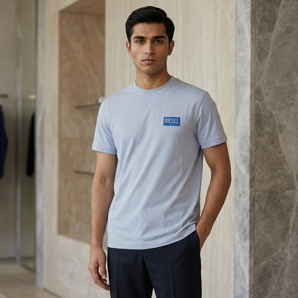 Diesel Sky Blue T-Shirt flat lay