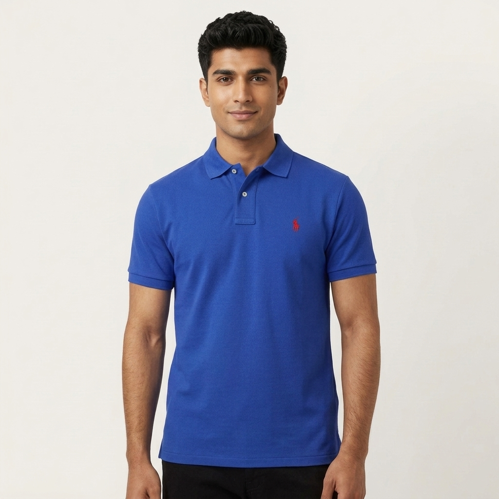 Polo Ralph Lauren Royal Blue Polo Shirt on model - front view