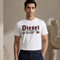 Diesel white t-shirt – flat lay on dark surface showing full For Successful Living print detail