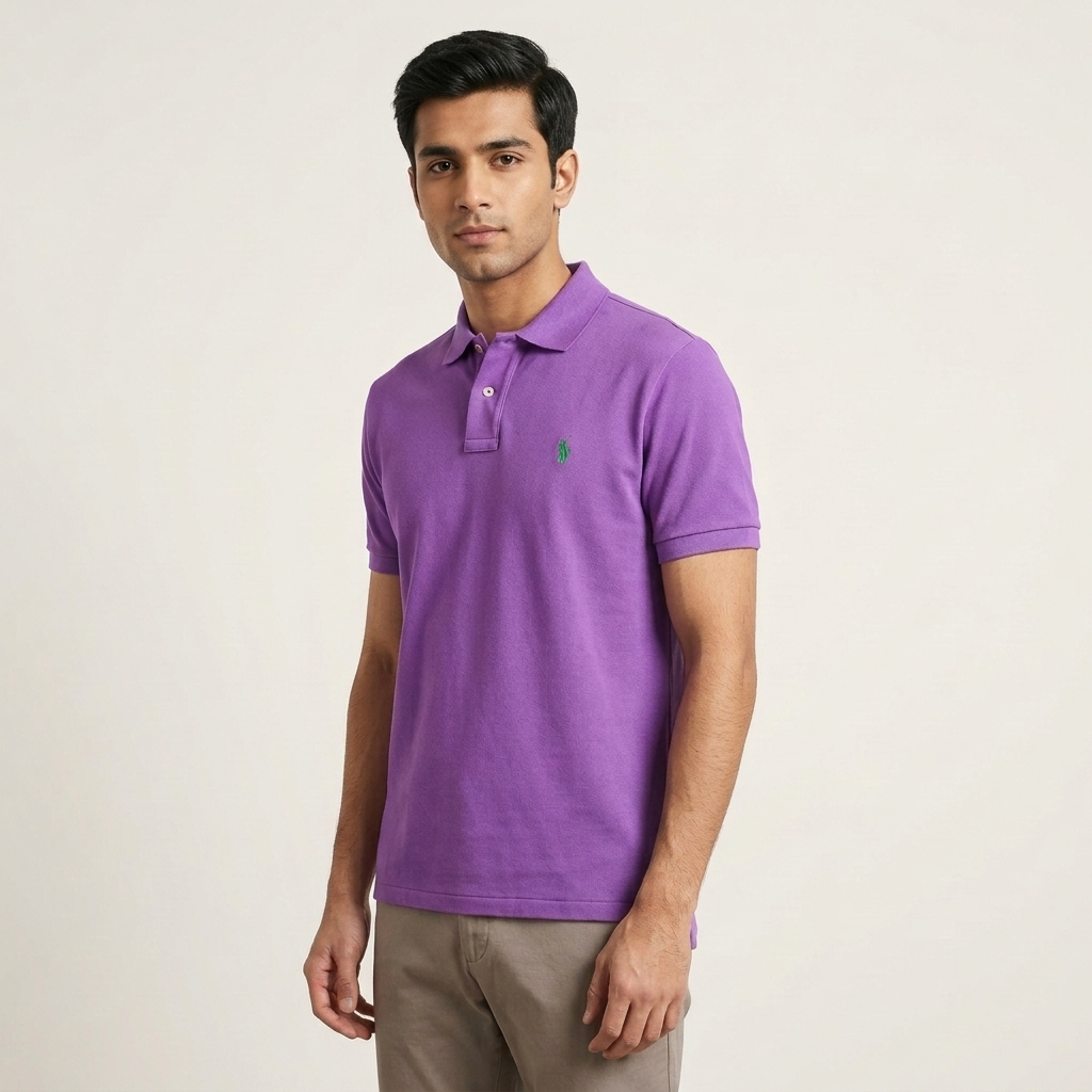Polo Ralph Lauren Purple Polo Shirt on model - front view