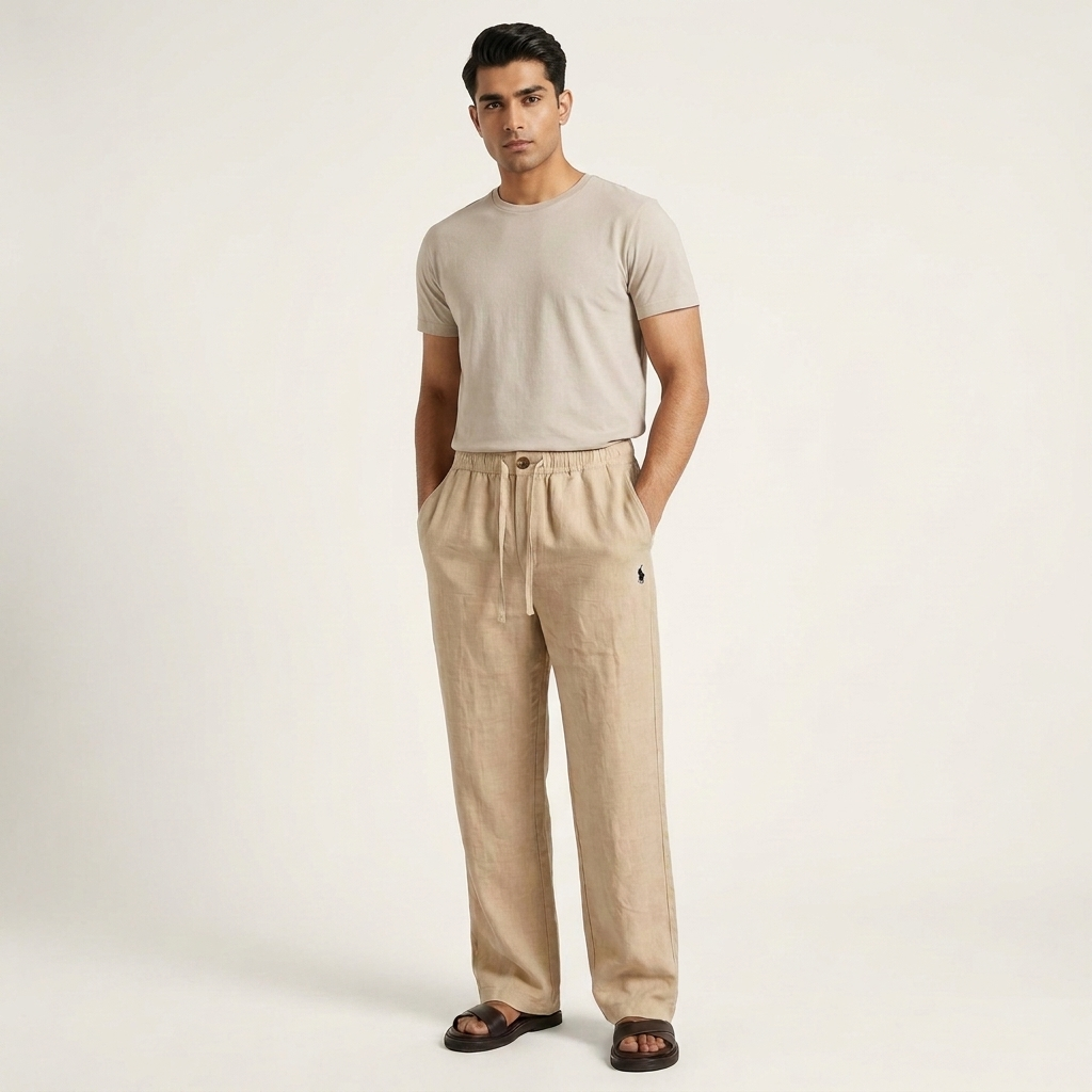 Remi Cotton Beige Trouser – flat lay