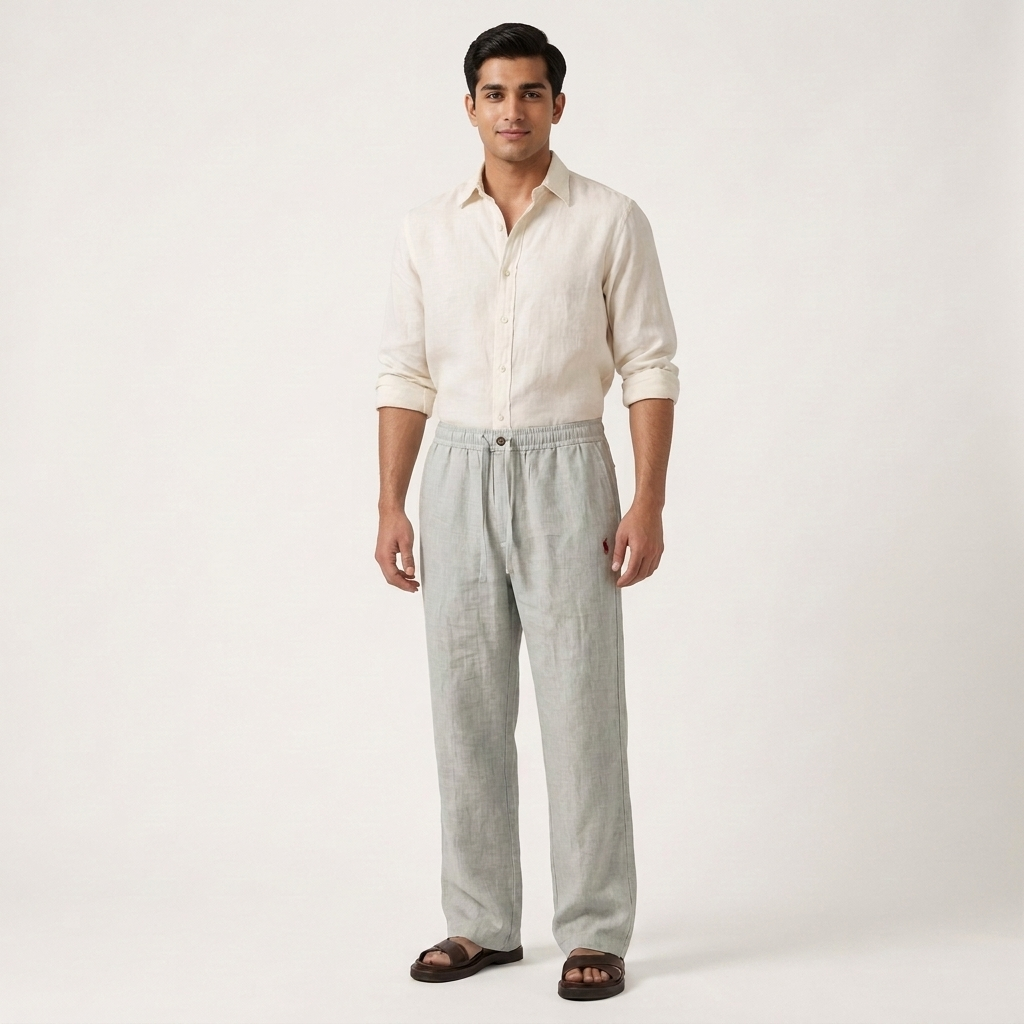 Remi Cotton Light Gray Trouser – on model studio
