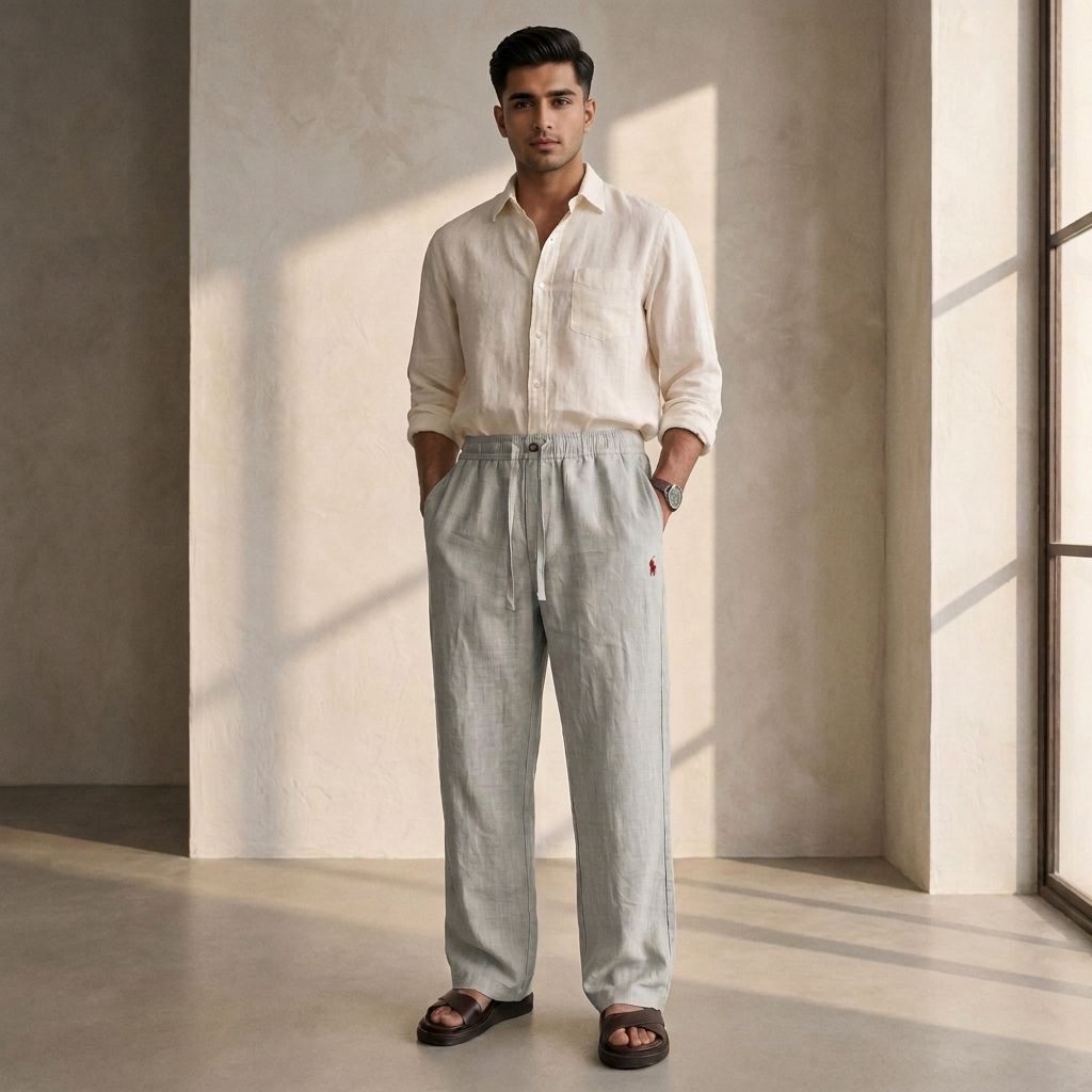 Remi Cotton Light Gray Trouser – lifestyle shot
