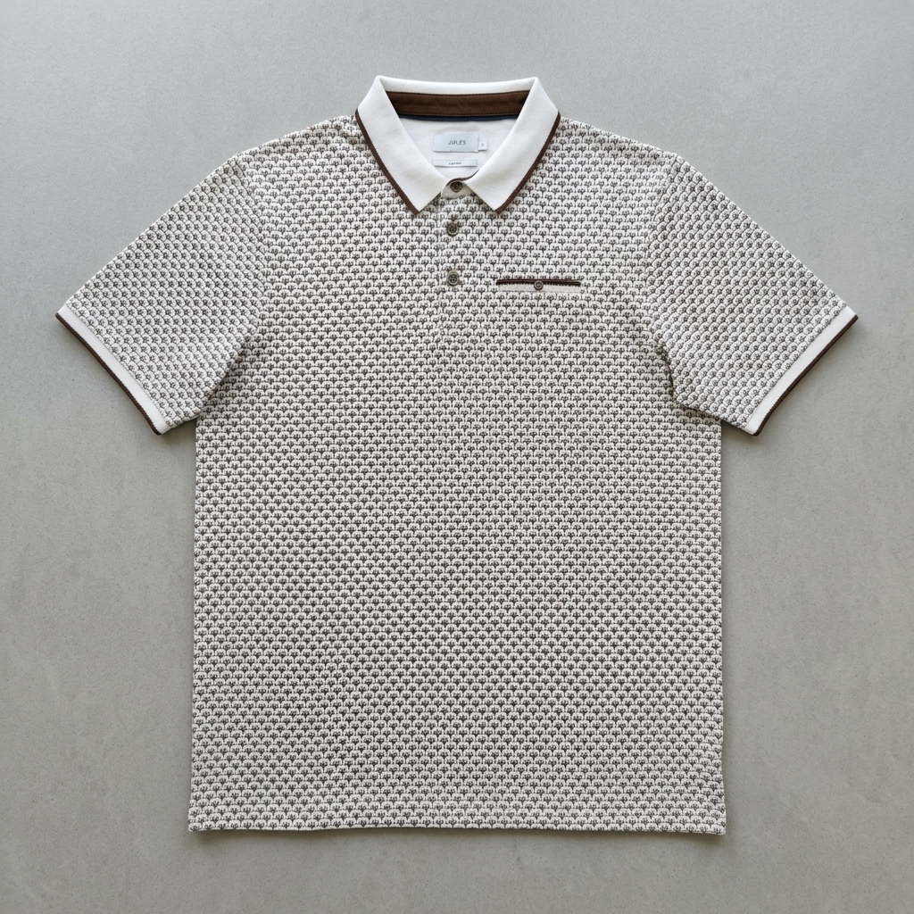 Men's Cream Jacquard Printed Polo Shirt