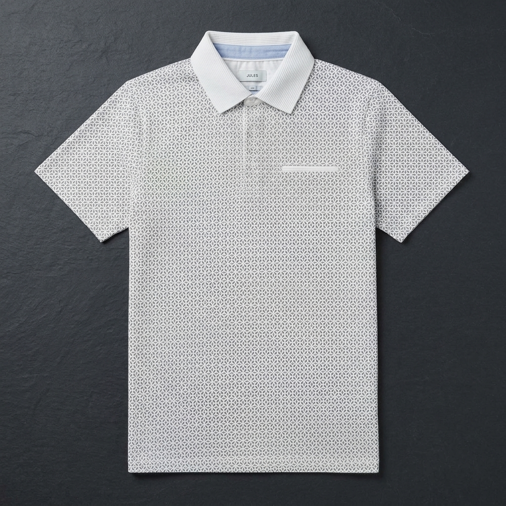 Men's White Jacquard Polo Shirt flat lay