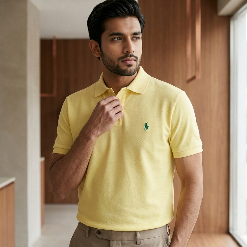 Polo Ralph Lauren Yellow Polo Shirt on model - lifestyle